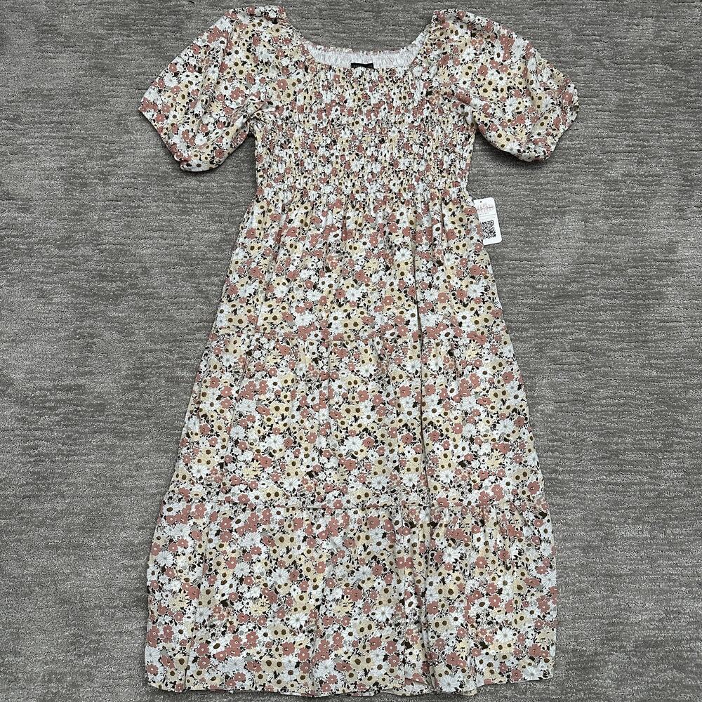 Mikarose Dress Womens XXL Multicolor Floral Smocked Puff Sleeve Maxi Sundress